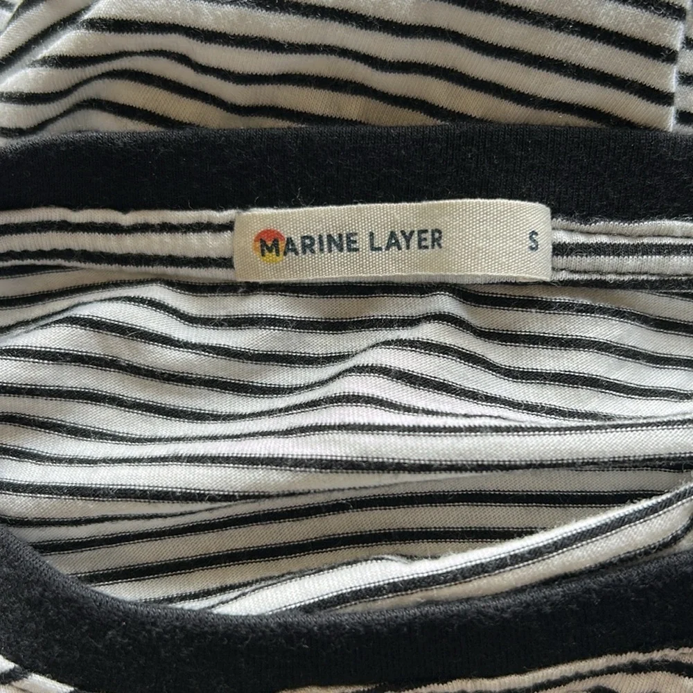 Marine Layer Merritt Crew Black White Stripe Long Sleeve Supima Cotton Sz S